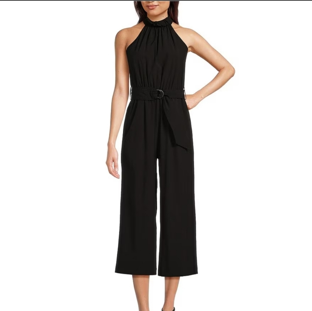 Calvin Klein Sleeveless Halter Tie Waist Jumpsuit